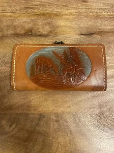 Handmade Tooled Tan Brown Leather Purse Wallet C15 - Bild 1 von 6