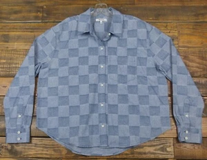 Camicia blu boxy nuova MADEWELL Kempton con bottoni a quadri manica lunga taglia M - Foto 1 di 7