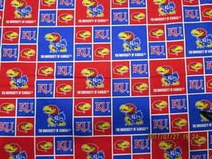 Kansas University - JAYHAWKS - 100% COTTON FABRIC 1 YARD PIECE- NEW!!! - Picture 1 of 5