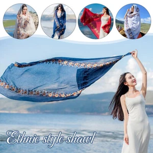Soft Embroidery Floral Ethnic Scarf Shawl Skirt Women Muslim Travel Photography - Picture 1 of 16