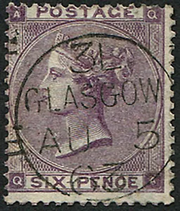 6d SG 83 'LILA PROFUNDA' EXCELENTE USADO,, vertical 'Glasgow.1863' color fabuloso, escaso... - Imagen 1 de 1
