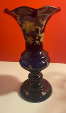 Victorian Cobalt Blue Hand Painted Decorative Glass vase with Rough Pontil,
