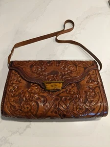VINTAGE LS AYRES & CO. TOOLED LEATHER HANDBAG PURSE - Picture 1 of 18