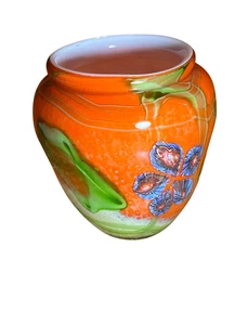 Vaso in vetro artistico stile Murano vintage arancione verde blu millefiori floreale 8,5 pollici - Foto 1 di 10