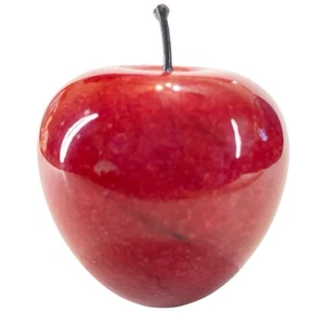 Figurine presse papier art verre pomme rouge fruit avec tige 3,5 pouces réaliste - Photo 1/7