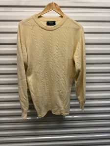 Johnstons Of Elgin 100% Kaschmir Gelb Zopfmuster Pullover Pulli Gr. L - Bild 1 von 7