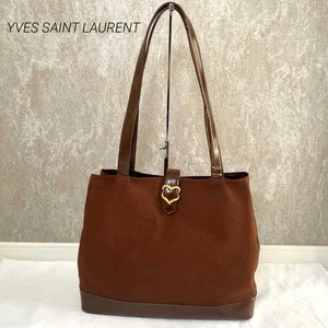 Yves Saint Laurent Tote Medium Logo Canvas Brown Women's USED FROM JAPAN - Picture 1 of 10