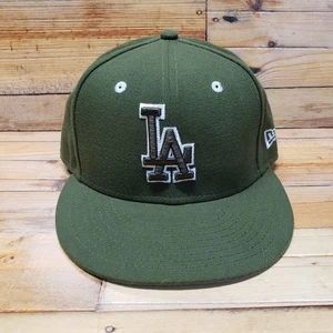 New Era 59Fifty MLB Los Angeles Dodgers LA Olive Green Fitted Hat Cap 7 1/4 - Picture 1 of 7