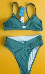 CUPSHE Bikini Set for Women Bathing Suit High Waisted V Neck Two Piece Size S - Picture 1 of 5