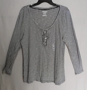 OldNavy leichtes Langarmshirt Damen XXL weiß schwarz gestreift mit Rüschen 2XL - Bild 1 von 7