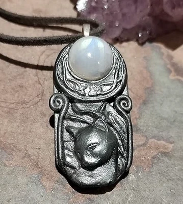 巴斯特 埃及猫女神项链Bast Moonstone吊坠。  古埃及 — 第 1/3 张图片