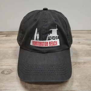 Huntington Beach California Hat Cap Strap Back Black Embroidered Surf Mens - Picture 1 of 7