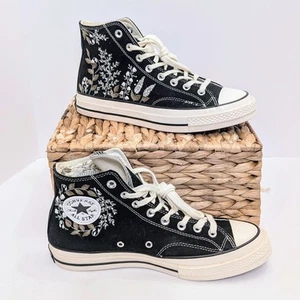 Converse Chuck Taylor Embroidered Floral Converse Custom Wedding W11 M9 162050C - Picture 1 of 11