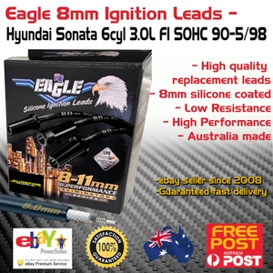 Eagle 8mm Ignition Spark Plug Leads Fits 6cyl Hyundai Sonata 3.0L FI 90-5/98 Blk - Picture 1 of 3