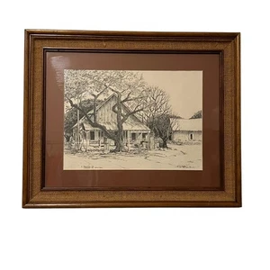 Original A Shemroske 1975 Luckenbach TX Country Store Pen Ink Drawing Framed - Picture 1 of 10