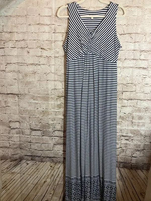 Maxi Vestido Talbots Mujer Grande Pequeño Azul Marino y Blanco Rayas Jersey Elastizado Acanalado Foto 1 de 4