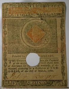 1780 March 18 $7 Dollar State Of Massachusetts  Bay currency Note Very Rare - Picture 1 of 2