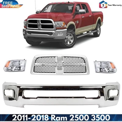 Front Bumper Face Bar Chrome & Grille Assembly Kit For 2011-2018 Ram 2500 3500 Foto 1 de 4