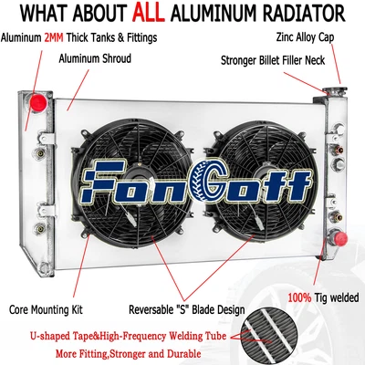 3 Row Aluminum Radiator+Shroud+Fan For 1982-91 GMC C1500 K1500 K2500 C2500 K3500 — 第 1/4 张图片