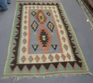 Tappeto Vintage Turco Kilim Diamante Design Tappeto Lana Tessuto a Mano 39" x 67" - Foto 1 di 9