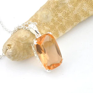 Rectangle Fire Morganite Gemstone Silver Pendants Necklaces for Women Holiday - Picture 1 of 5
