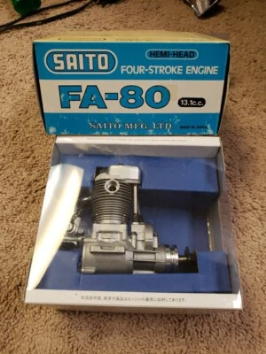 SAITO Engine - SAITO 80 -  FA-80 Hemi-Head 4C motor - NIB - Blue Box - Image 1 of 4