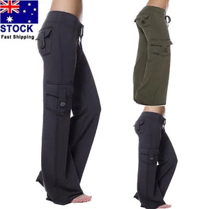 Women Straight Leg Cargo Pants Vintage Loose Streetwear Casual Fashion Workwear - Picture 1 of 12