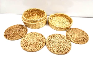Vtg Wicker Coasters Rattan Straw Woven Boho Home Decor Barware Drink Coaster 4” - Picture 1 of 8