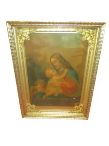 Quadro Gesù con bambini oleografia in cornice in foglia oro - epoca fine '800 - Foto 1 di 11