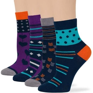 Women Cotton Diabetic Extra Wide Quarter Socks L-M 4 Pack Black Brown Blue White - Picture 1 of 121