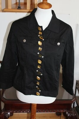 Women's HEARTS OF PALM Black Bling Jacket Sz 12 L#1426 - Image 1 of 4