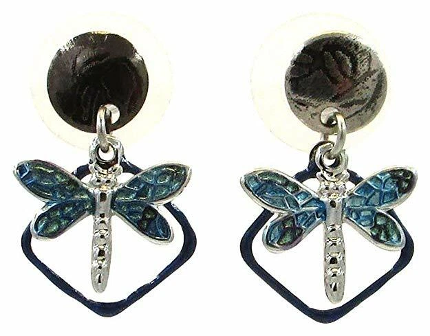 Silver Forest Blue Dragonfly Surgical Steel Drop Dangle Post Earrings