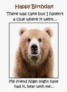 Tarjeta abierta de cumpleaños feliz tamaño A5 adulto humorística divertida tarjeta de cumpleaños pastel oso - Imagen 1 de 4