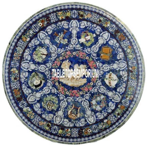 54'' Marble Top Dining Table Semi Precious Marquetry Handmade Inlay Decorative - Picture 1 of 4