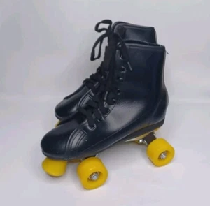 Vintage Rollschuhe schwarz Leder gelb Rollen Größe 1 - Bild 1 von 15
