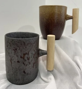 2 Japanese-style Vintage Ceramic Coffee Mugs Tumbler RustGlaze Tea Milk Beer EUC - Picture 1 of 11