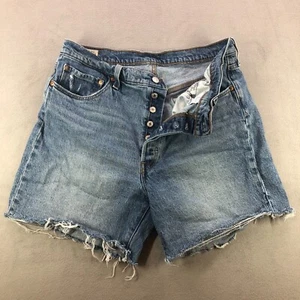 Levis 501 Shorts Womens 33 Blue Denim Premium Mid Thigh 5.5" Cutoffs Button Fly - Picture 1 of 14