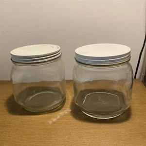 Vintage Glass Jars Canisters Set of 2 Ball Wide Mouth Metal Lids Farmhouse - Picture 1 of 7