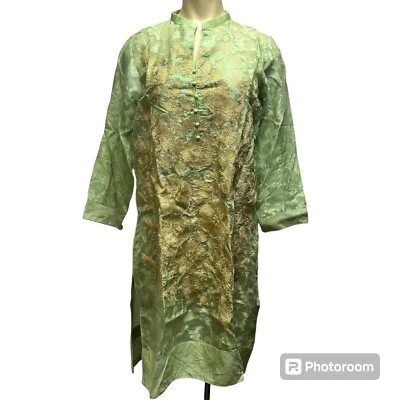 Agha Noor Kurta Tunic Womens S Embroidered Gold Lime Green Gauzy Pakistani - Image 1 of 4
