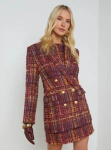 AUTÉNTICO L'AGENCE Aimee Tweed Blazer Rojo/Rosa Multi Tweed Talla 0246 - Imagen 1 de 5