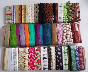 Lot 55+ Yards Mixed Ribbon Trim Grosgrain, Sheer Lace Silk Lace, etc 3/8"-1.25" - Picture 1 of 1