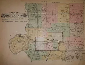 1896 Railroad & Township Map ~ DES MOINS Twp. - BOONE, IOWA ~ Old & Authentic - Picture 1 of 2