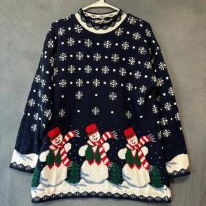 VTG Classic Elements Vintage Christmas Sweater Large USA Made Knit Snowman Scene - Picture 1 of 12