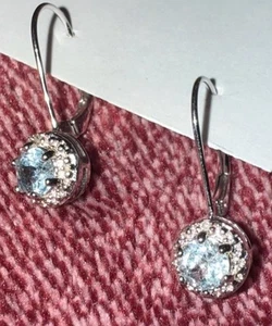 Vintage 925 RSE Aquamarine Dangle Earrings - Picture 1 of 19
