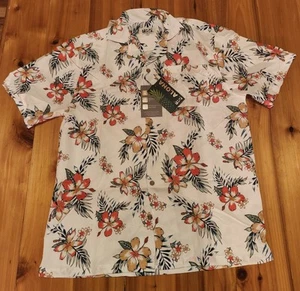 Uzzi Hawaiian Shirt Mens Dri-Fit White W) Orange Hibiscus Amphibious Gear- Small - Picture 1 of 7