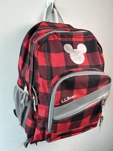 L.L.Bean Disney Backpack Collab Red Buffalo Plaid Mickey Large 18″ - Picture 1 of 24
