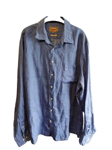 Schoffel Shirt Mens XXL Blue 100% Linen Long Sleeve Button Up Classic Fit Polka - Picture 1 of 12