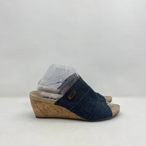 Anne Klein Sport Denim Blue Cork Wedge Slide Casual Comfort Sandals Women Size 9 - Picture 1 of 10