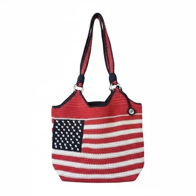 Bolso de Hombro The Sak Bandera Americana Crochet Rojo Blanco Azul Tejido Hobo Cartera Foto 1 de 4