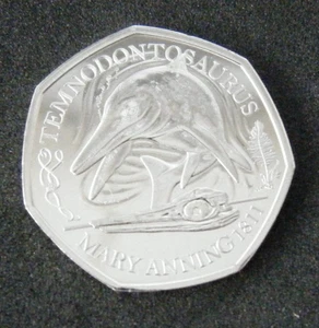 Moneda de 50 peniques Temnodontosarus BU 2021 brillante sin circular - Imagen 1 de 2